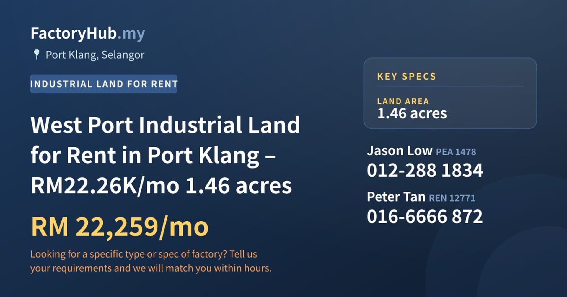 West Port Industrial Land for Rent in Port Klang – RM22.26K/mo 1.46 acres - Property image 1 of 5