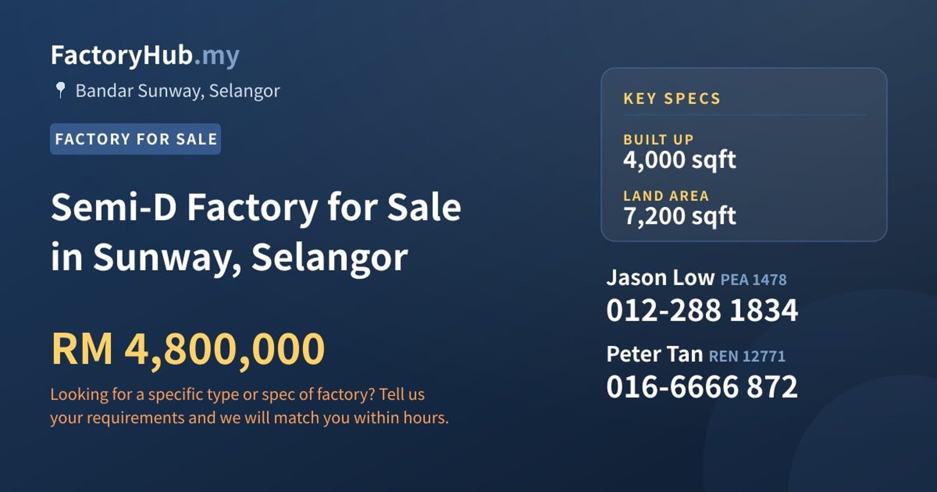Semi-D Factory for Sale in Sunway, Selangor - Property image 1 of 2