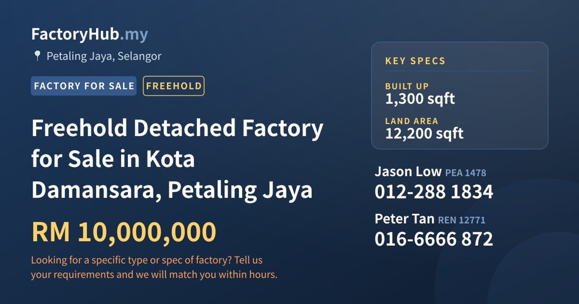 Freehold Detached Factory for Sale in Kota Damansara, Petaling Jaya - Property image 1 of 2