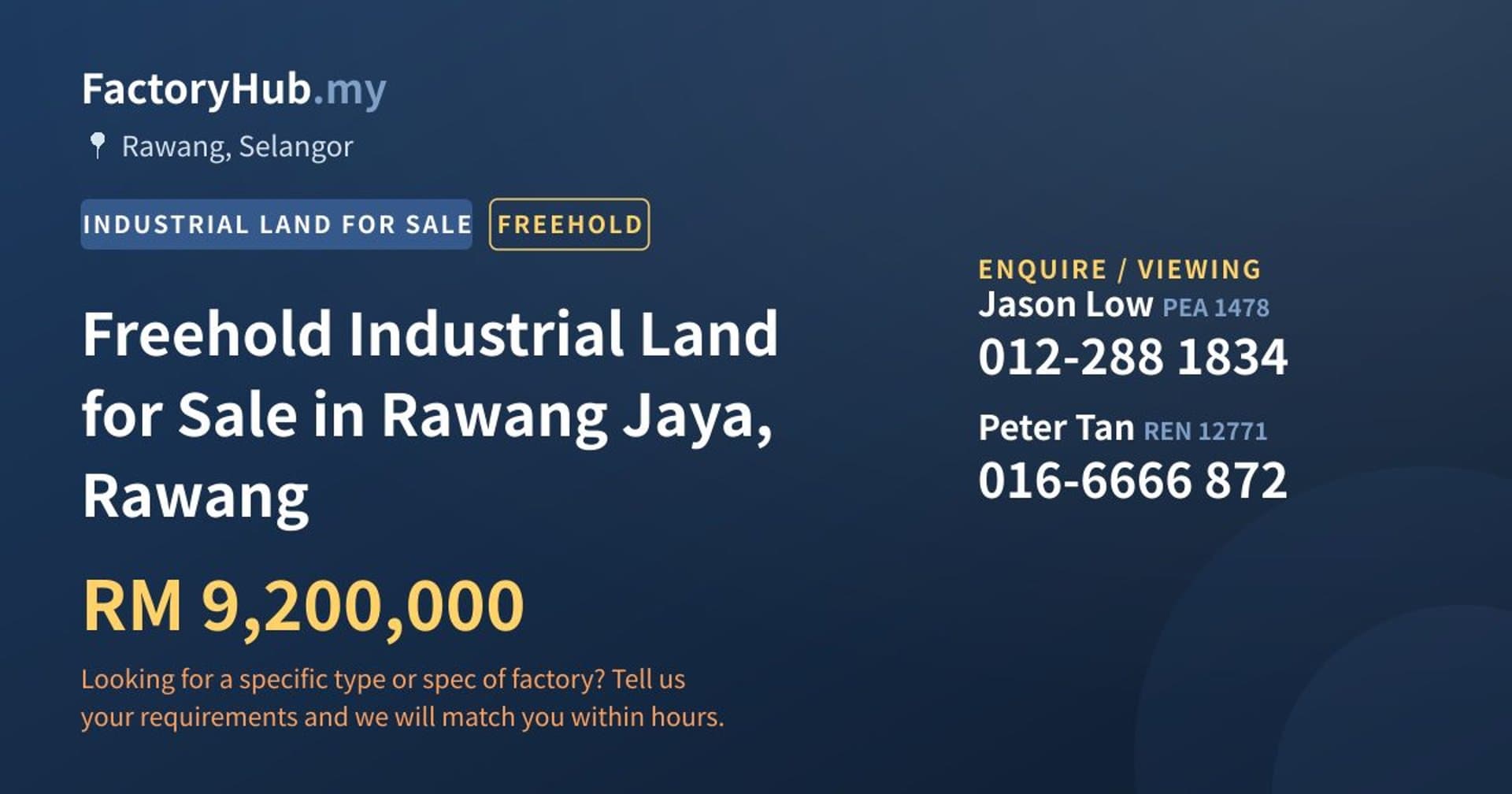 Freehold Industrial Land for Sale in Rawang Jaya, Rawang - Property image 1 of 2