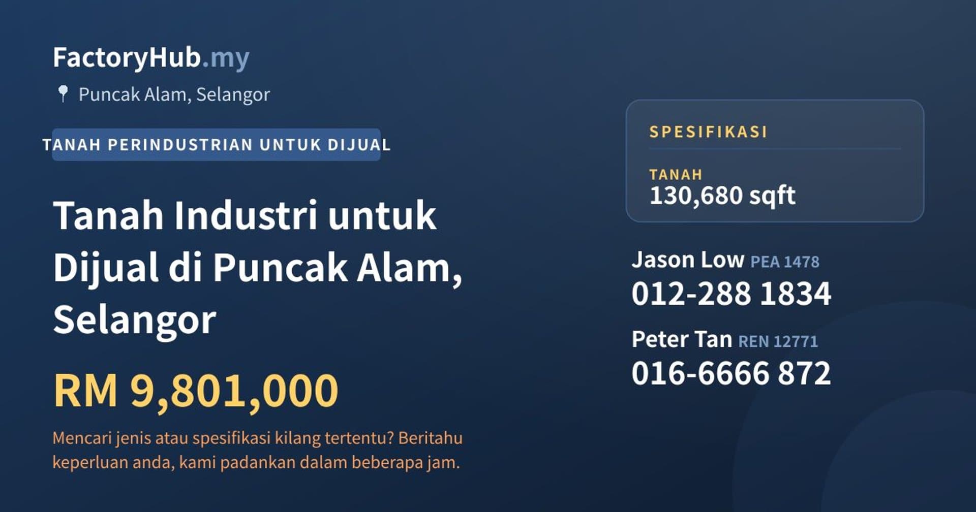 Tanah Industri untuk Dijual di Puncak Alam, Selangor · Imej hartanah 1/2