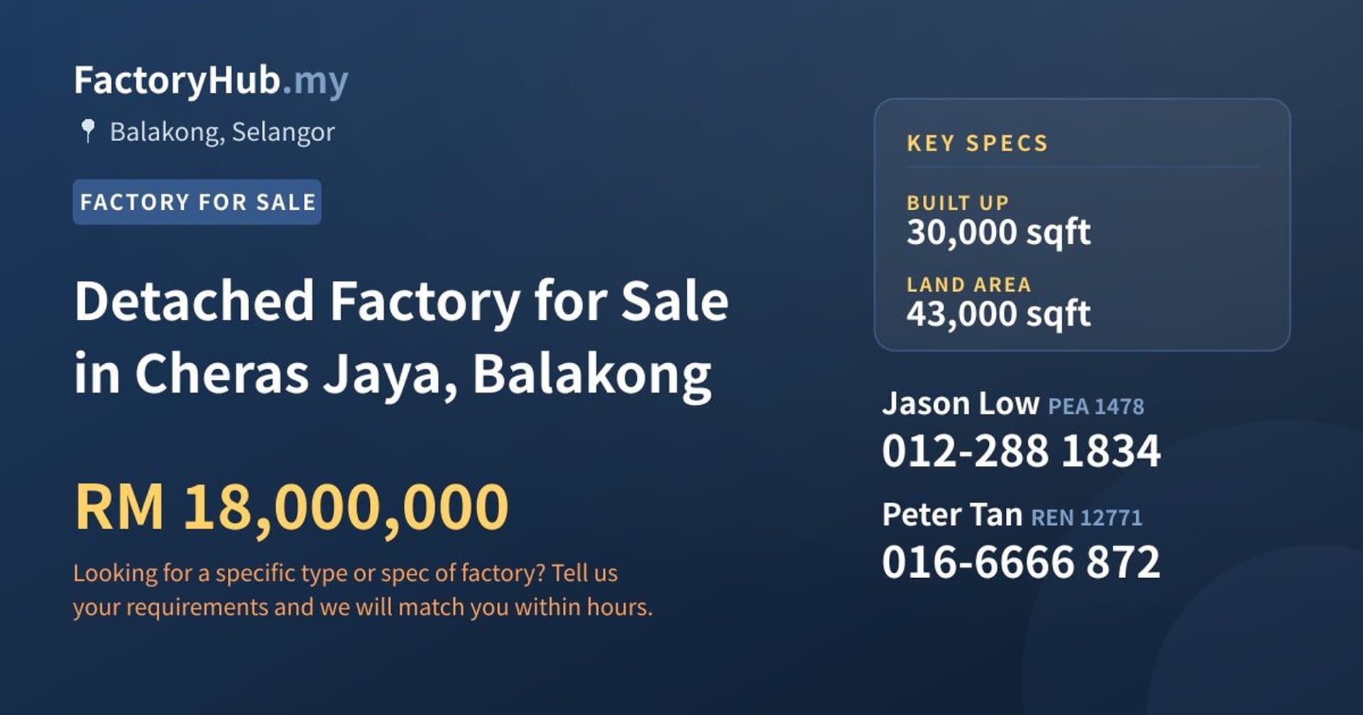 Detached Factory for Sale in Cheras Jaya, Balakong - Property image 1 of 2