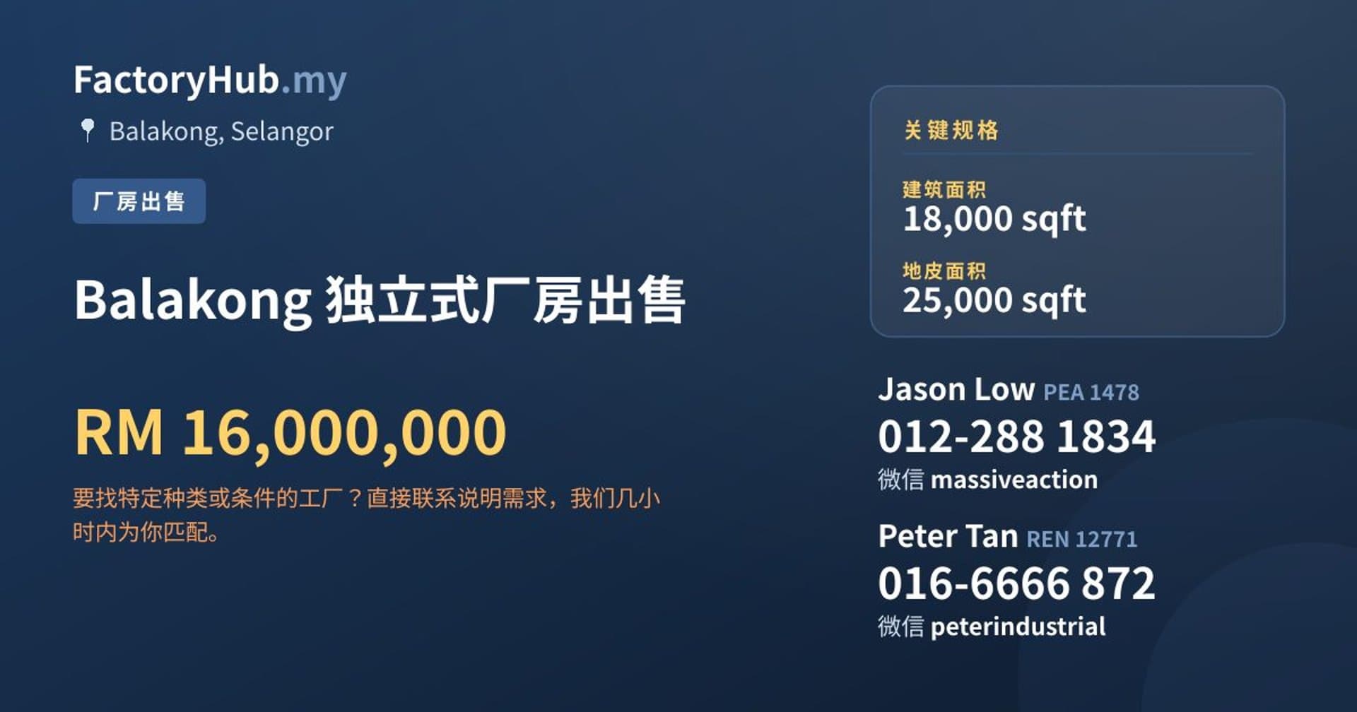 Balakong 独立式厂房出售 · 房源图片 1/2