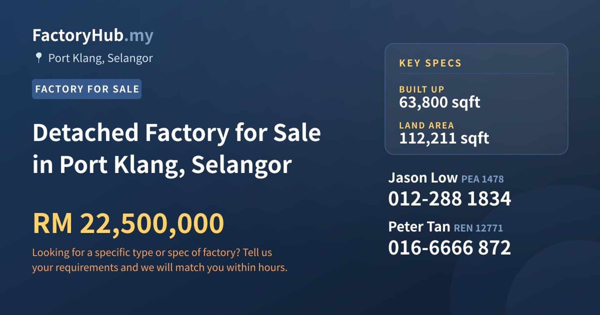 Detached Factory for Sale in Port Klang, Selangor - Property image 1 of 2