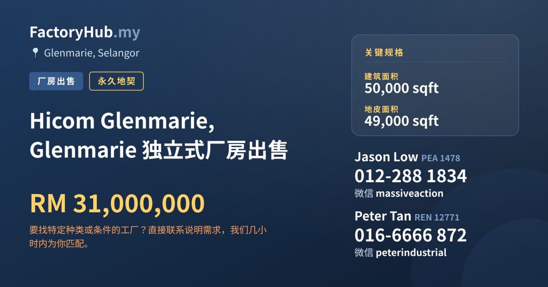 Hicom Glenmarie, Glenmarie 独立式厂房出售 · 房源图片 1/2