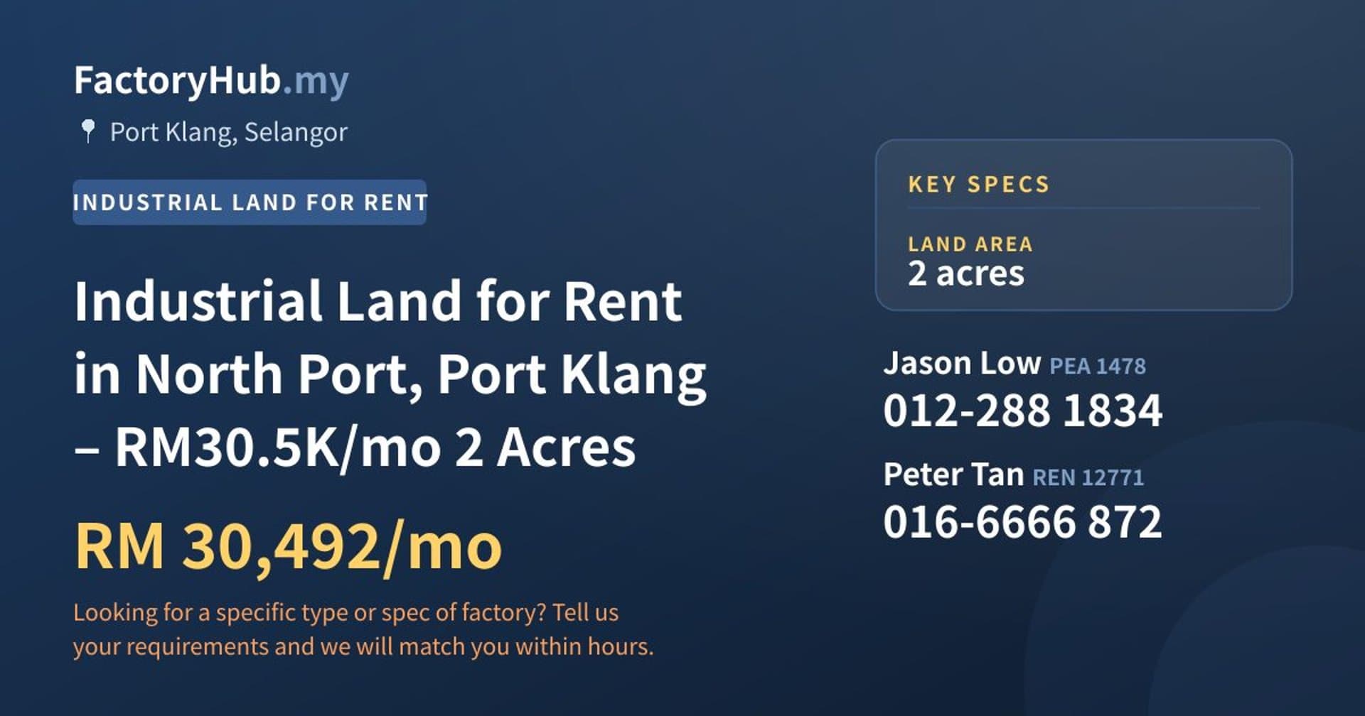 Industrial Land for Rent in North Port, Port Klang – RM30.5K/mo 2 Acres - Property image 1 of 3