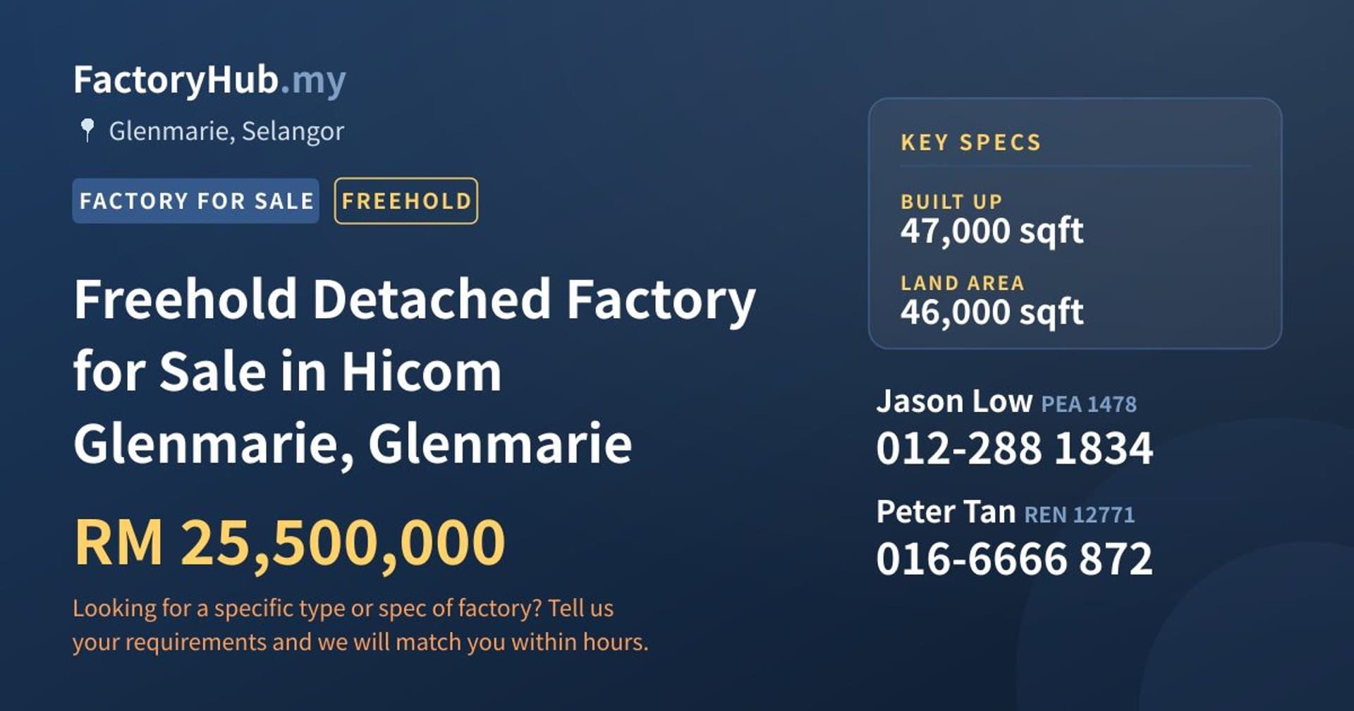 Freehold Detached Factory for Sale in Hicom Glenmarie, Glenmarie - Property image 1 of 2