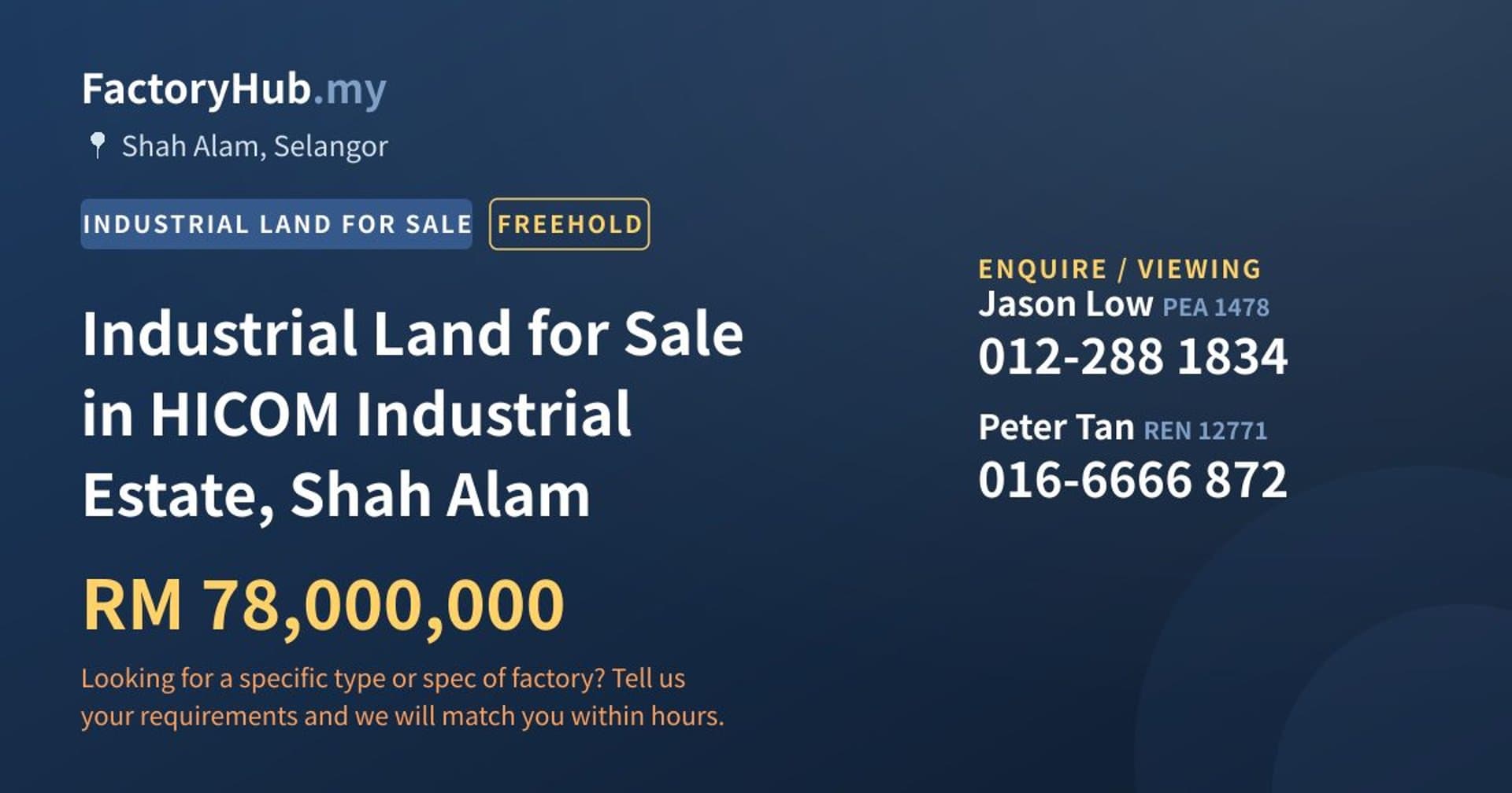 Industrial Land for Sale in HICOM Industrial Estate, Shah Alam - Property image 1 of 2