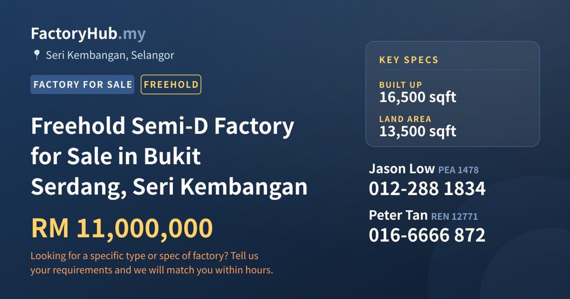 Freehold Semi-D Factory for Sale in Bukit Serdang, Seri Kembangan - Property image 1 of 2