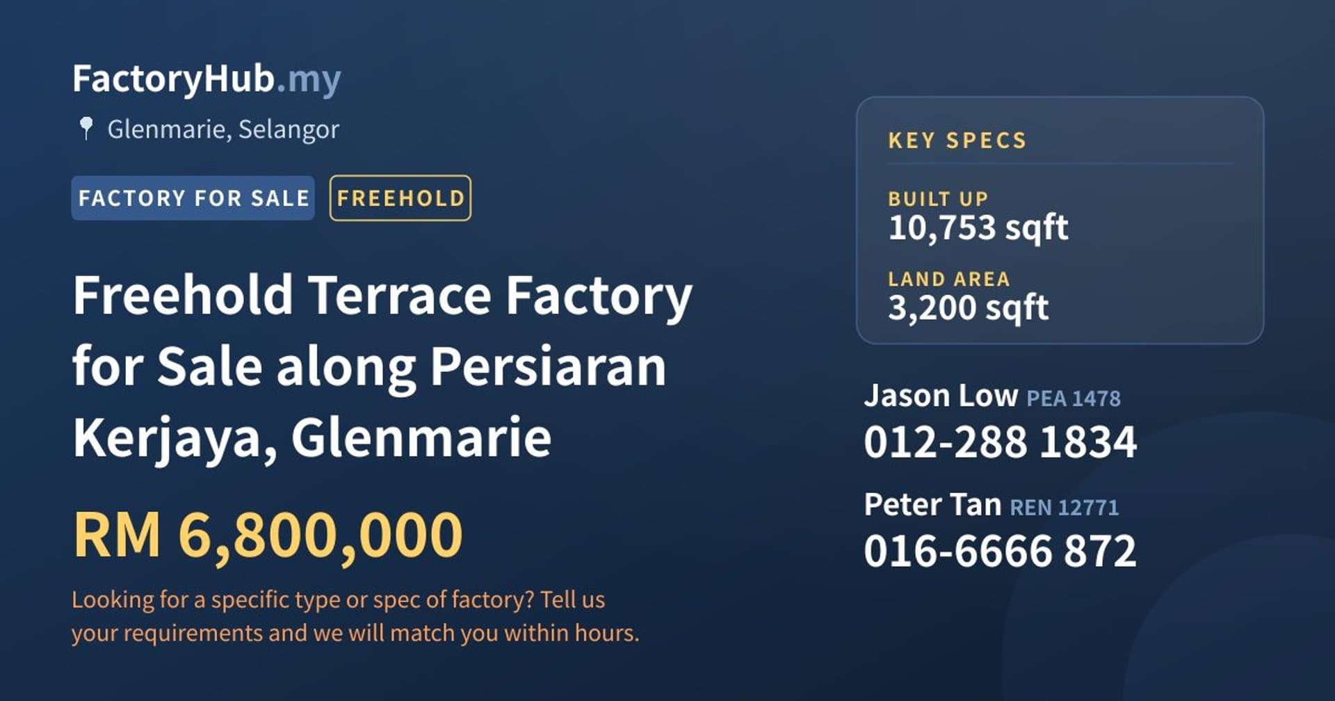 Freehold Terrace Factory for Sale along Persiaran Kerjaya, Glenmarie - Property image 1 of 2