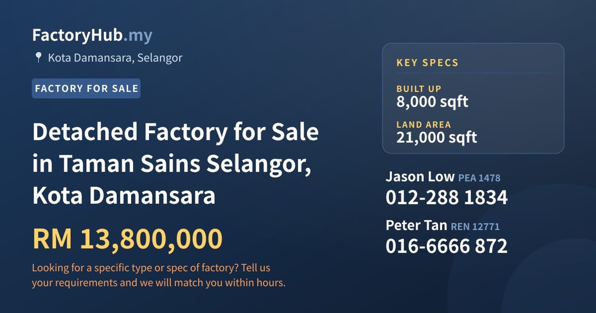 Detached Factory for Sale in Taman Sains Selangor, Kota Damansara - Property image 1 of 2