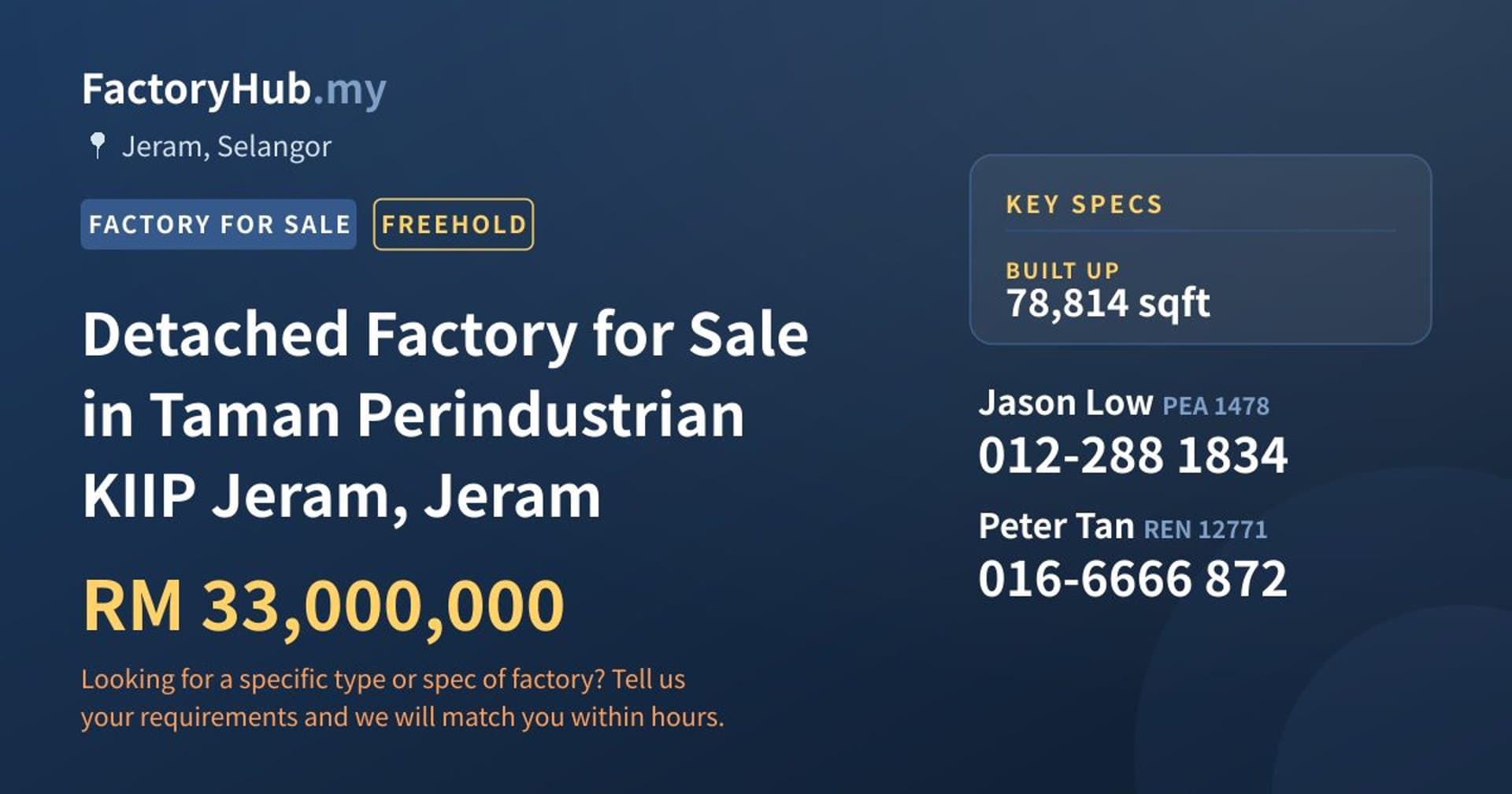Detached Factory for Sale in Taman Perindustrian KIIP Jeram, Jeram - Property image 1 of 2