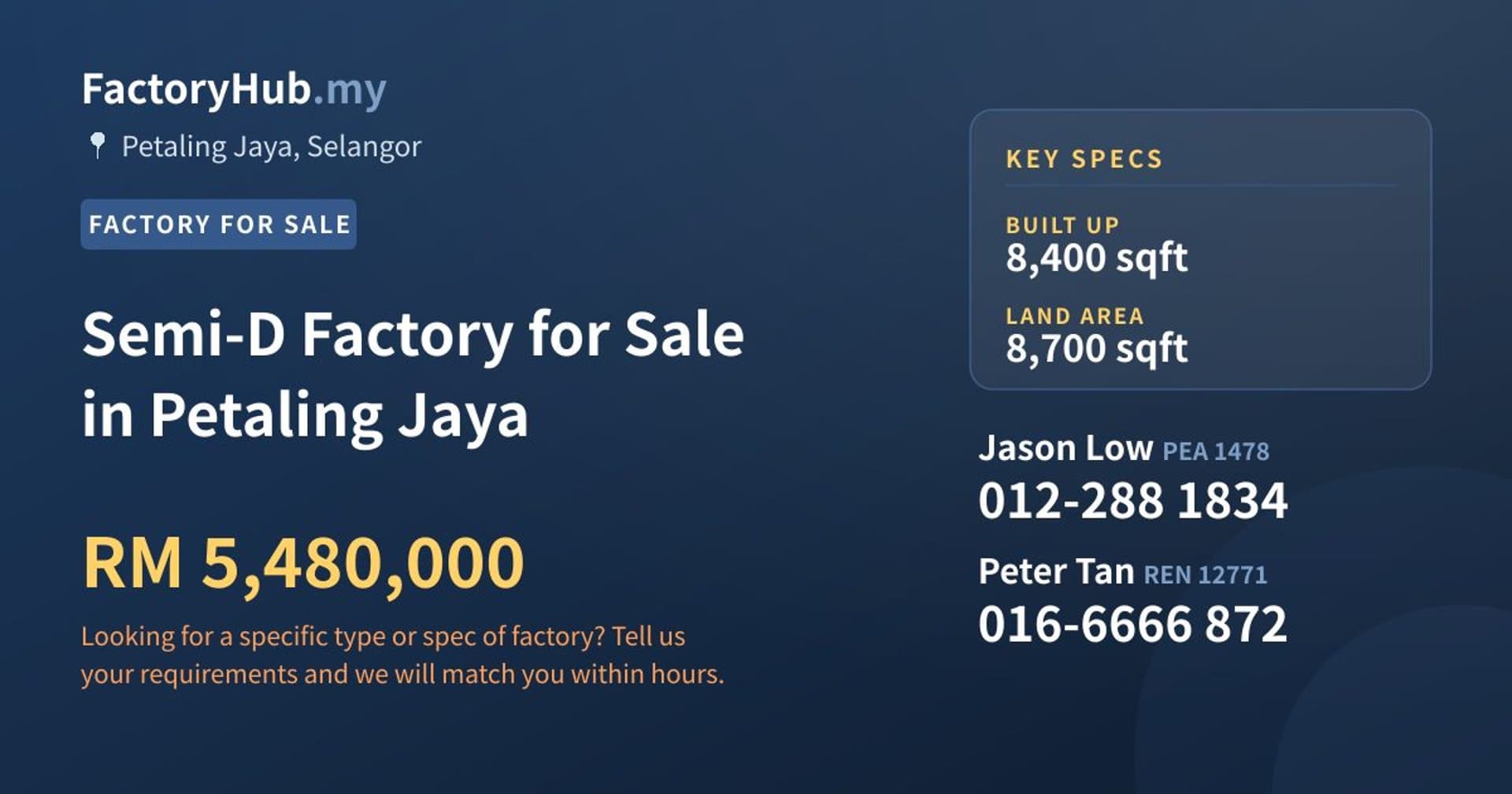 Semi-D Factory for Sale in Petaling Jaya - Property image 1 of 2
