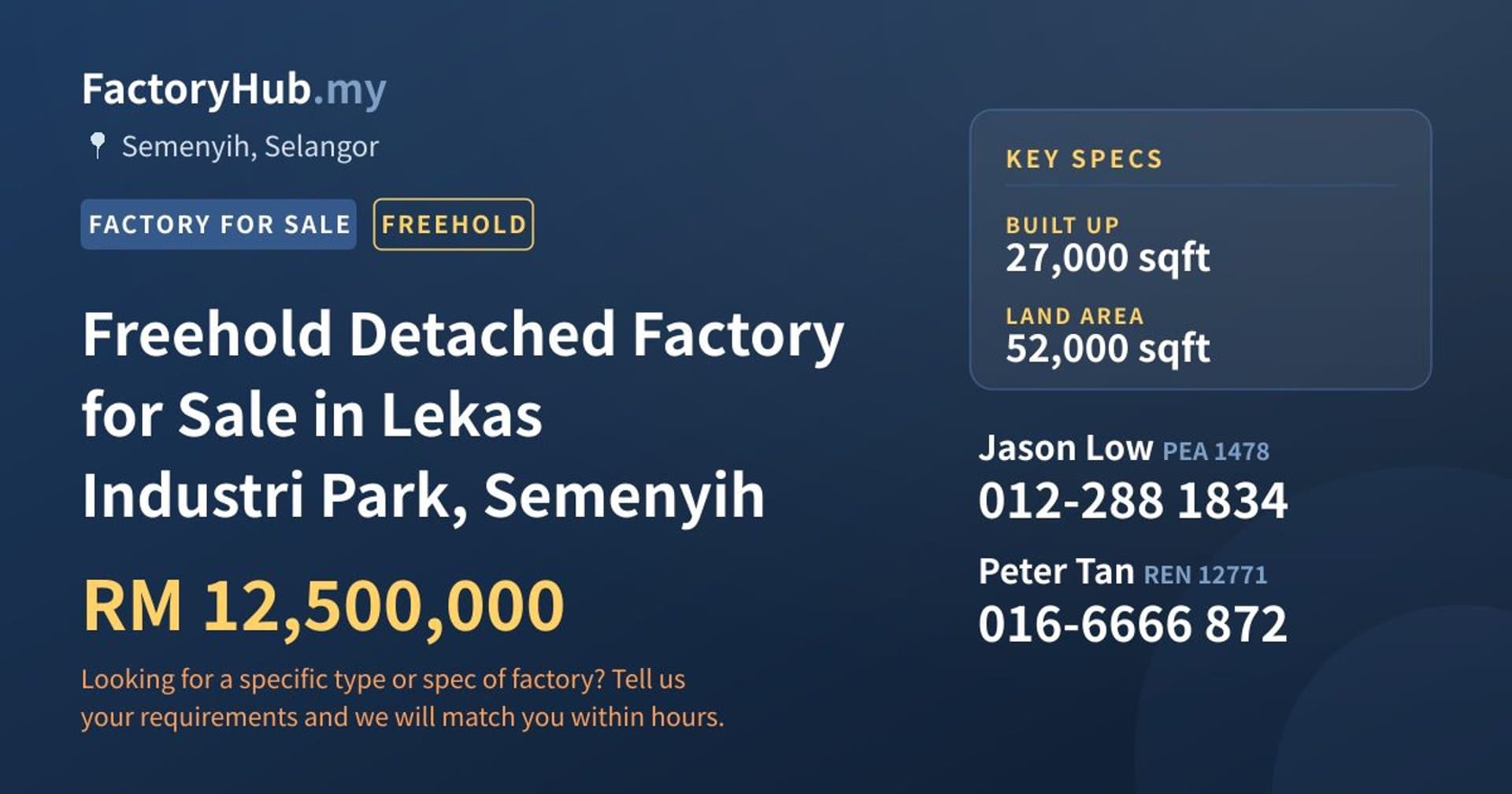 Freehold Detached Factory for Sale in Lekas Industri Park, Semenyih - Property image 1 of 2