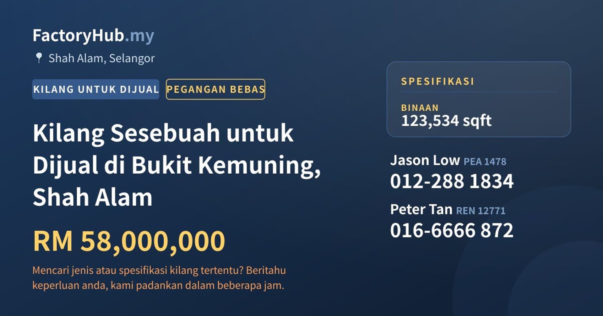 Kilang Sesebuah untuk Dijual di Bukit Kemuning, Shah Alam · Imej hartanah 1/2