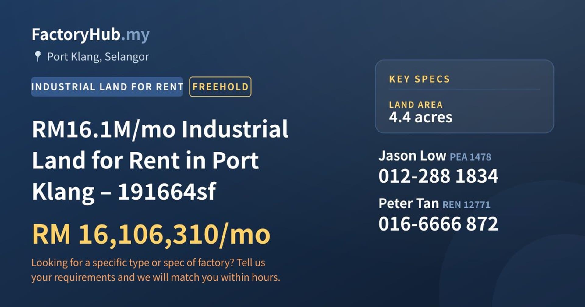 RM16.1M/mo Industrial Land for Rent in Port Klang – 191664sf - Property image 1 of 5