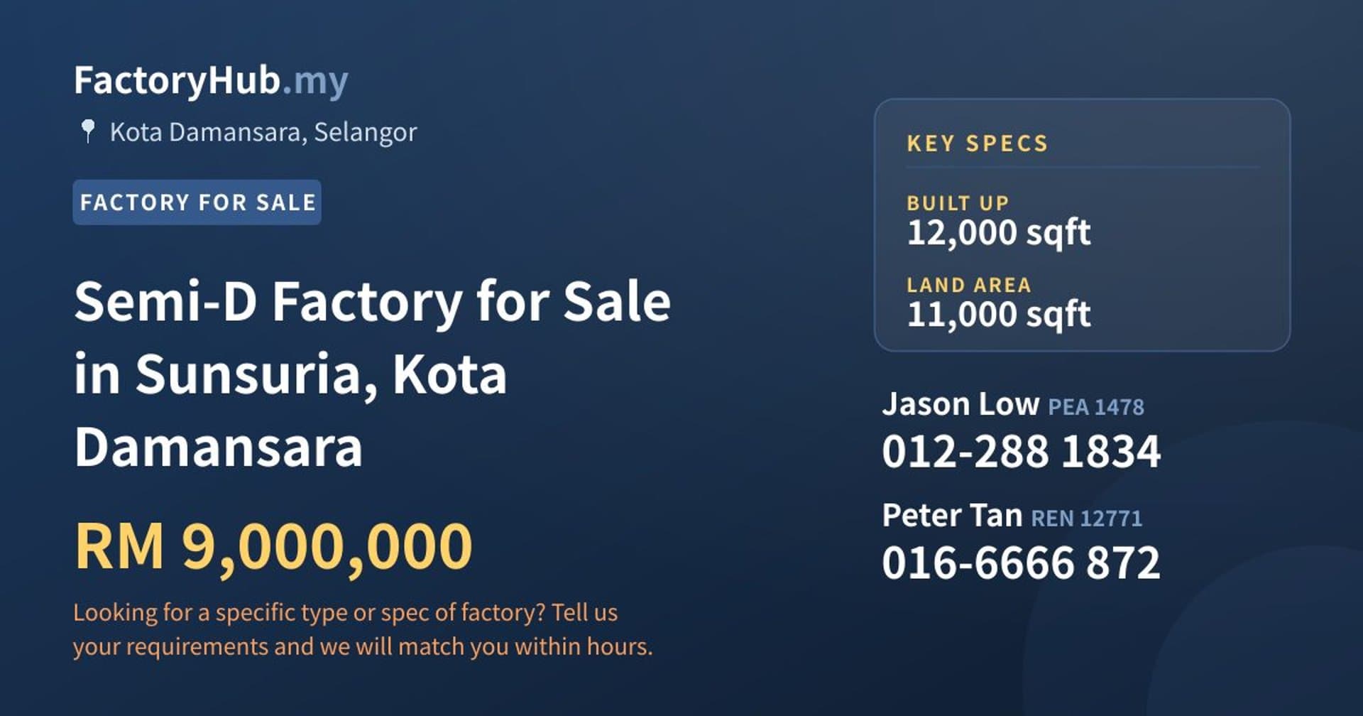 Semi-D Factory for Sale in Sunsuria, Kota Damansara - Property image 1 of 2