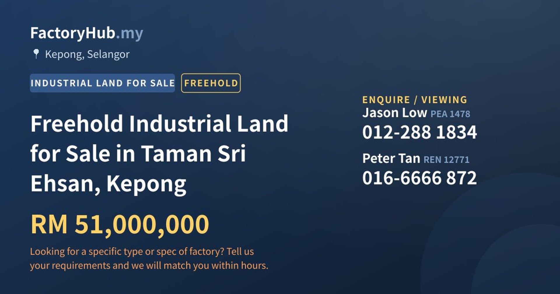 Freehold Industrial Land for Sale in Taman Sri Ehsan, Kepong - Property image 1 of 2