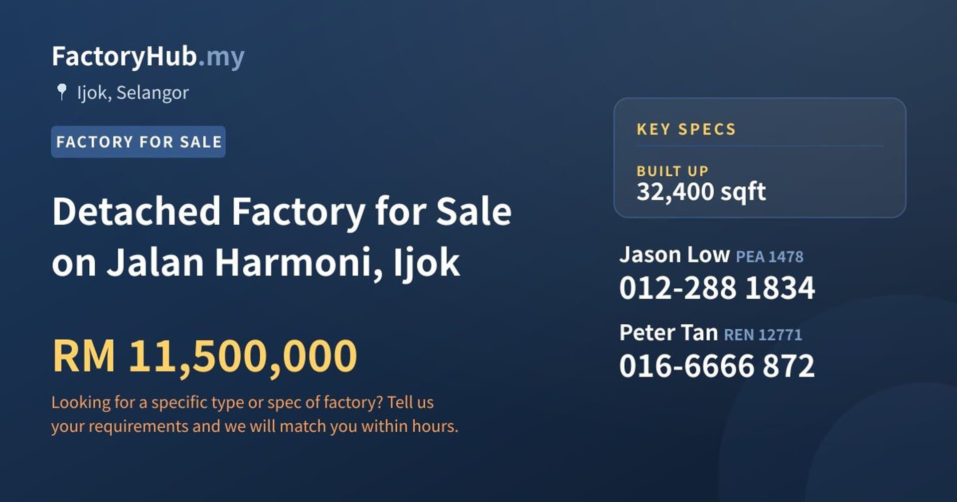 Detached Factory for Sale on Jalan Harmoni, Ijok - Property image 1 of 2