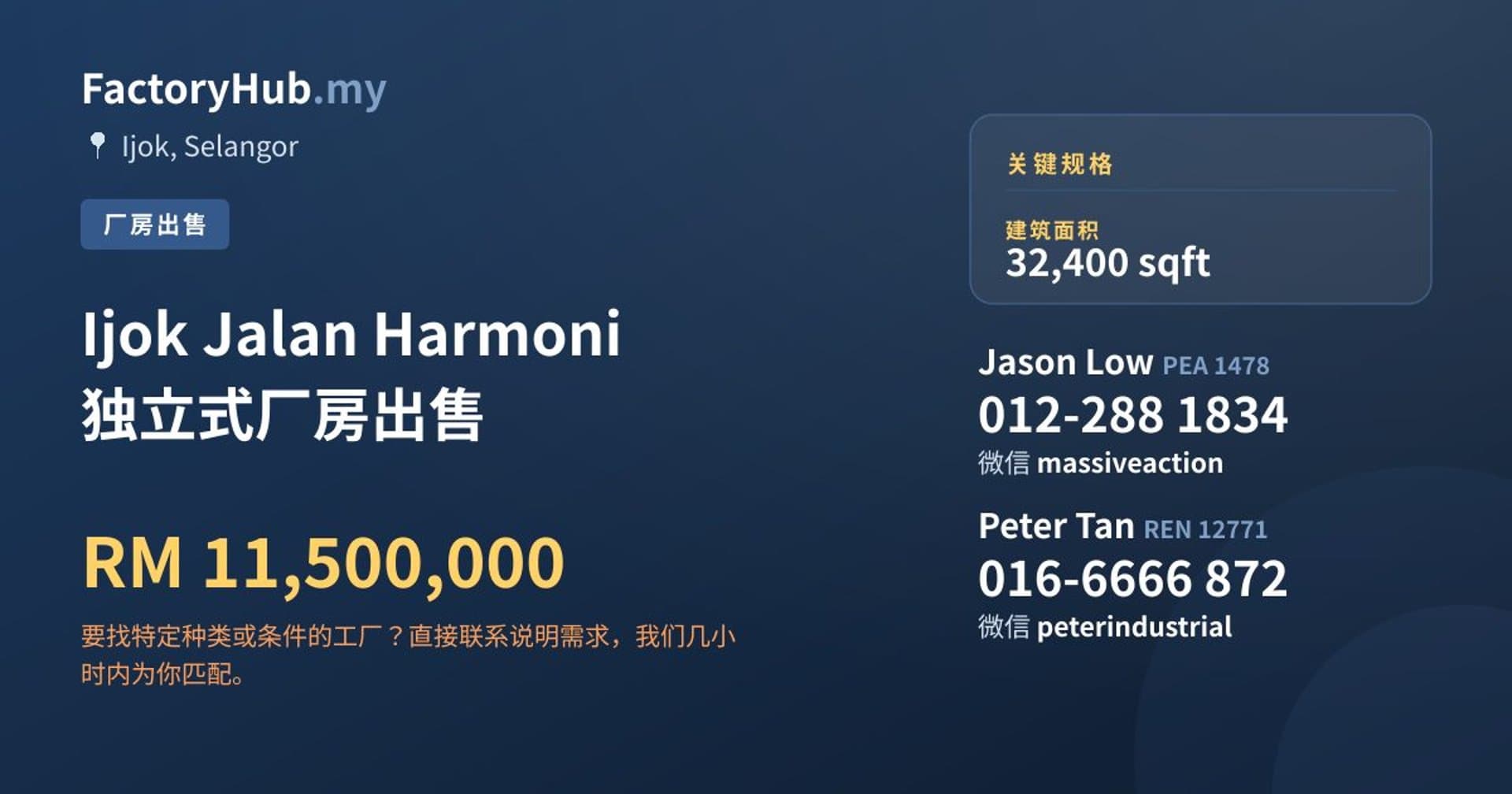 Ijok Jalan Harmoni 独立式厂房出售 · 房源图片 1/2