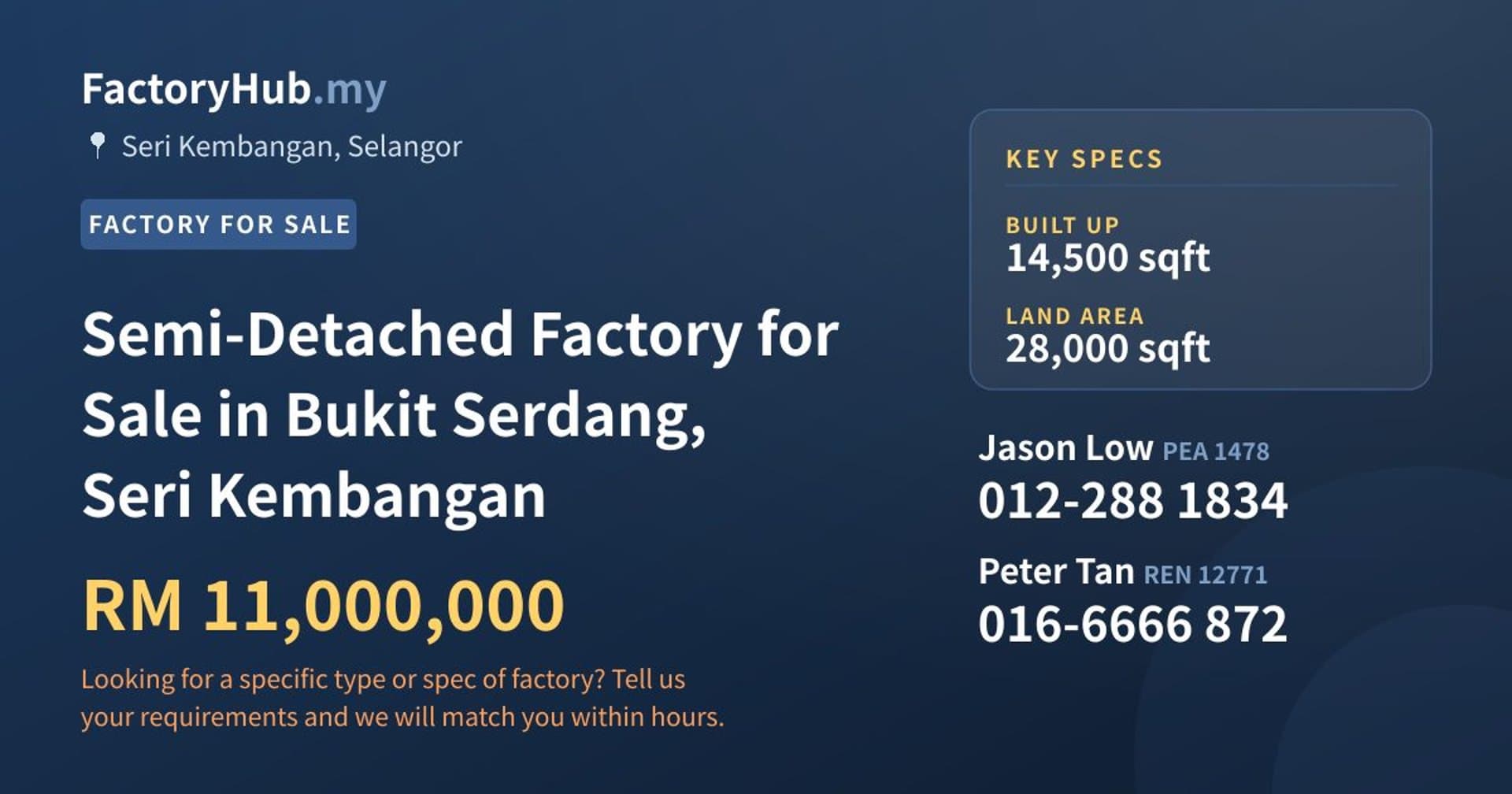Semi-Detached Factory for Sale in Bukit Serdang, Seri Kembangan - Property image 1 of 2