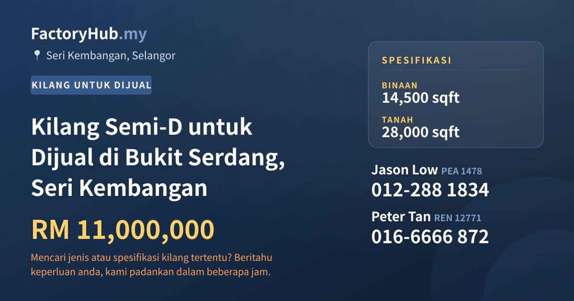 Kilang Semi-D untuk Dijual di Bukit Serdang, Seri Kembangan · Imej hartanah 1/2