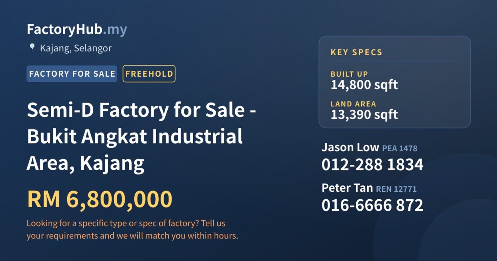 Semi-D Factory for Sale - Bukit Angkat Industrial Area, Kajang - Property image 1 of 2