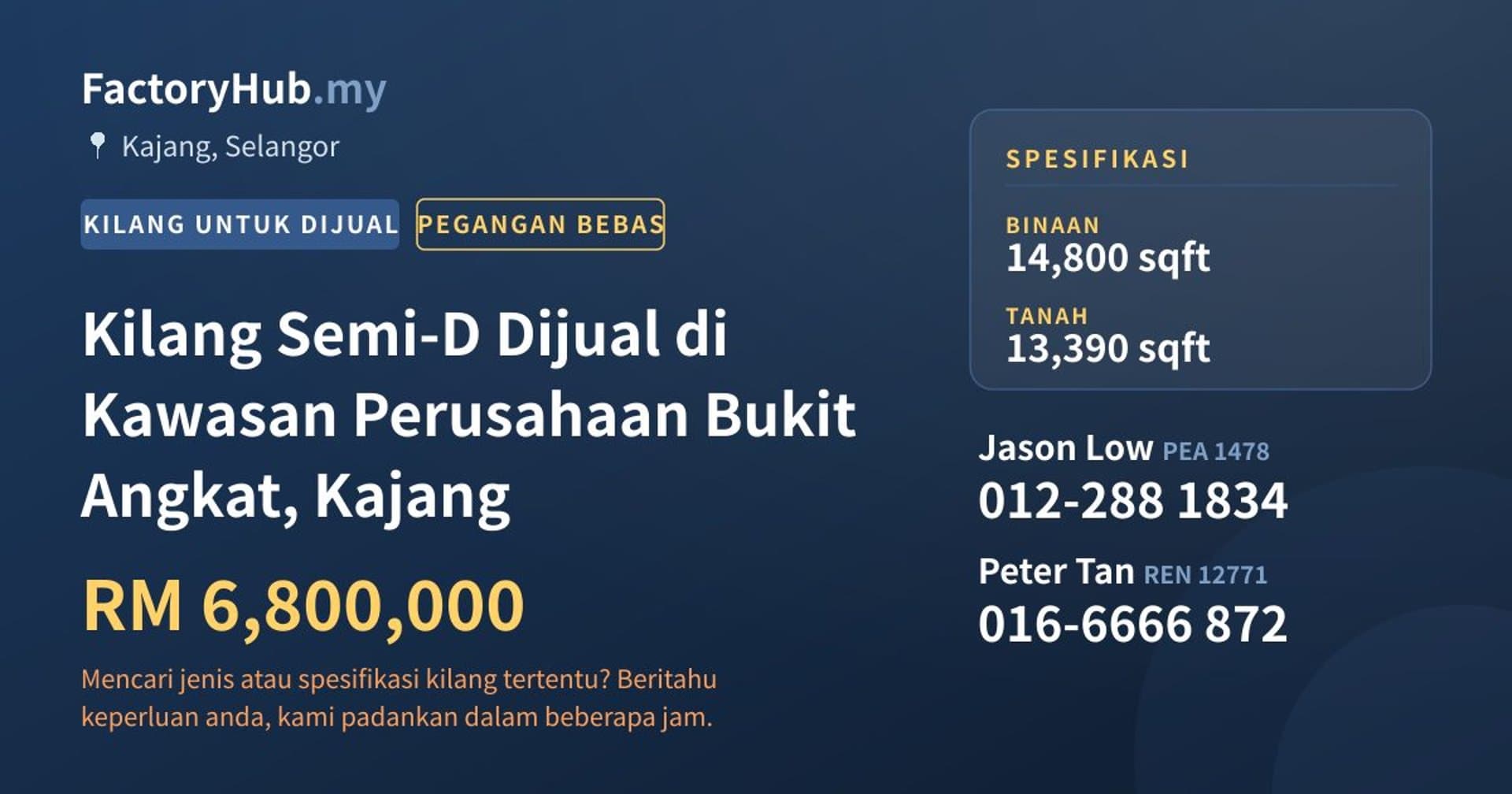 Kilang Semi-D Dijual di Kawasan Perusahaan Bukit Angkat, Kajang · Imej hartanah 1/2
