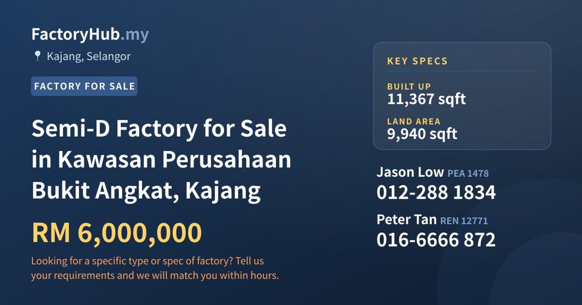 Semi-D Factory for Sale in Kawasan Perusahaan Bukit Angkat, Kajang - Property image 1 of 2