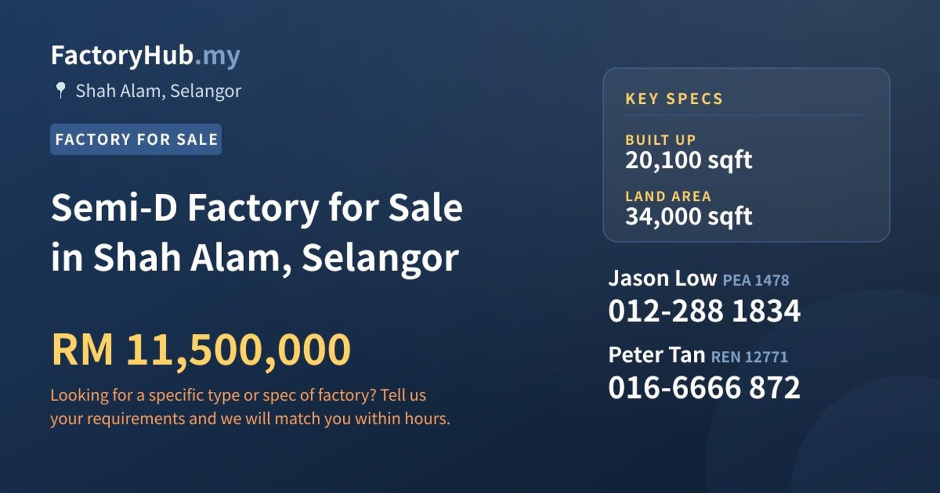 Semi-D Factory for Sale in Shah Alam, Selangor - Property image 1 of 2