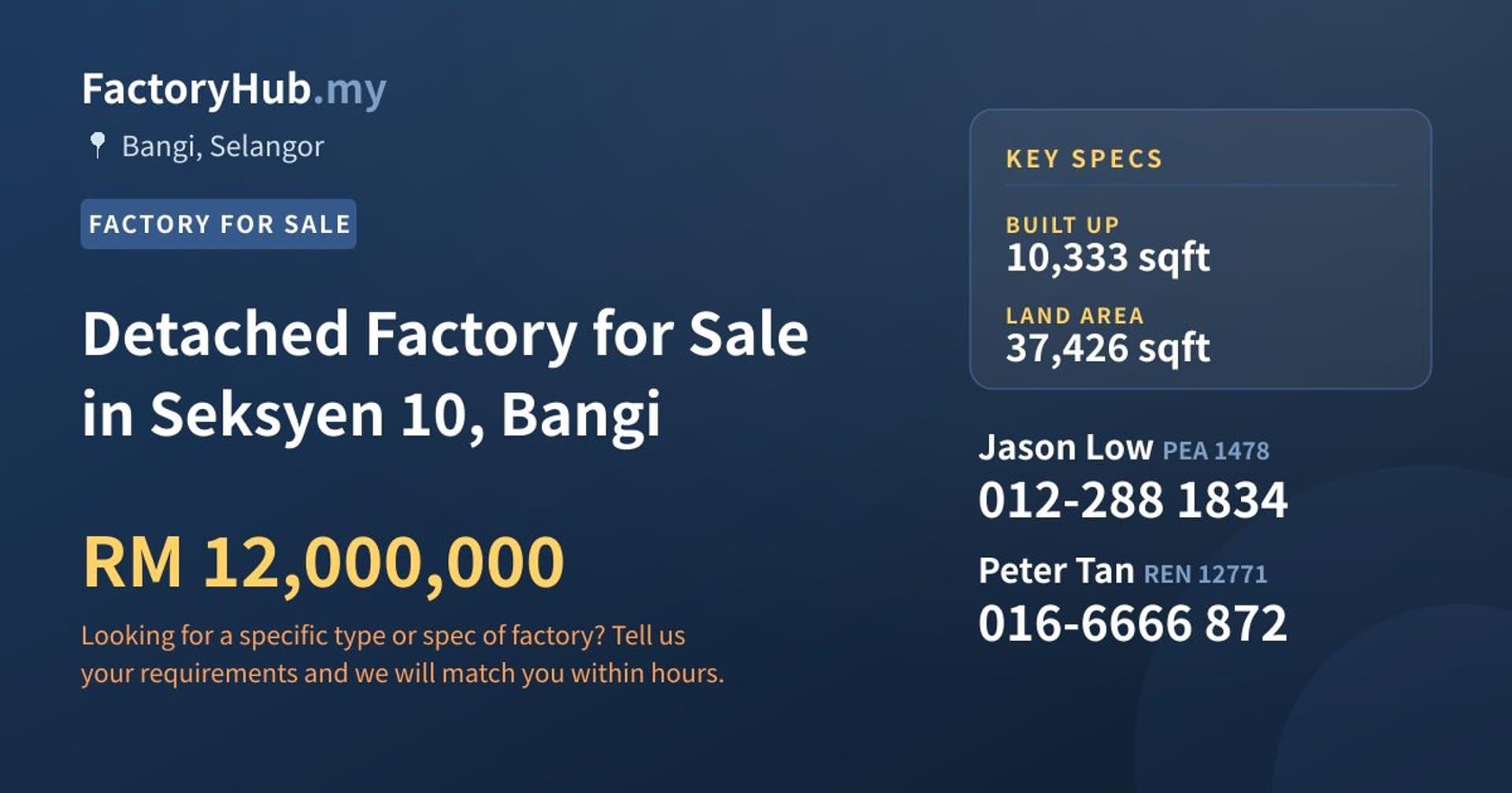 Detached Factory for Sale in Seksyen 10, Bangi - Property image 1 of 2