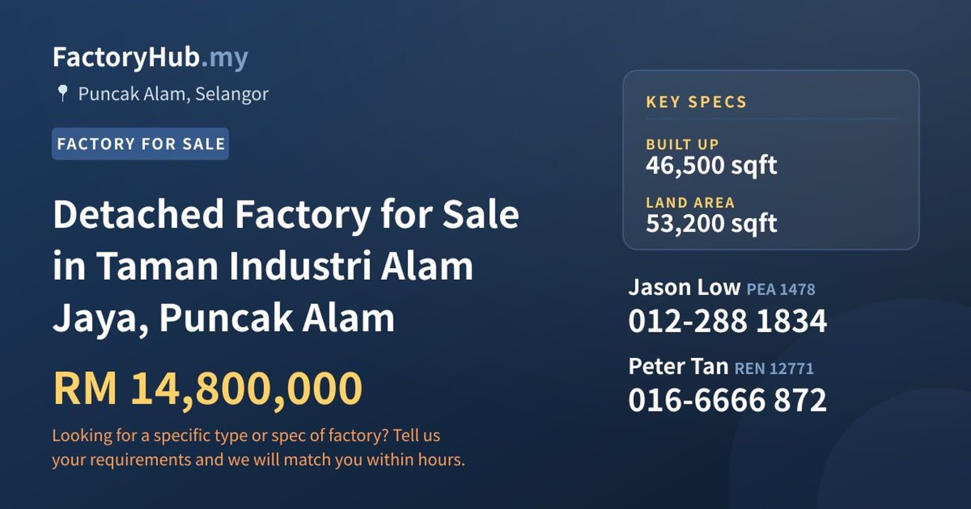 Detached Factory for Sale in Taman Industri Alam Jaya, Puncak Alam - Property image 1 of 2