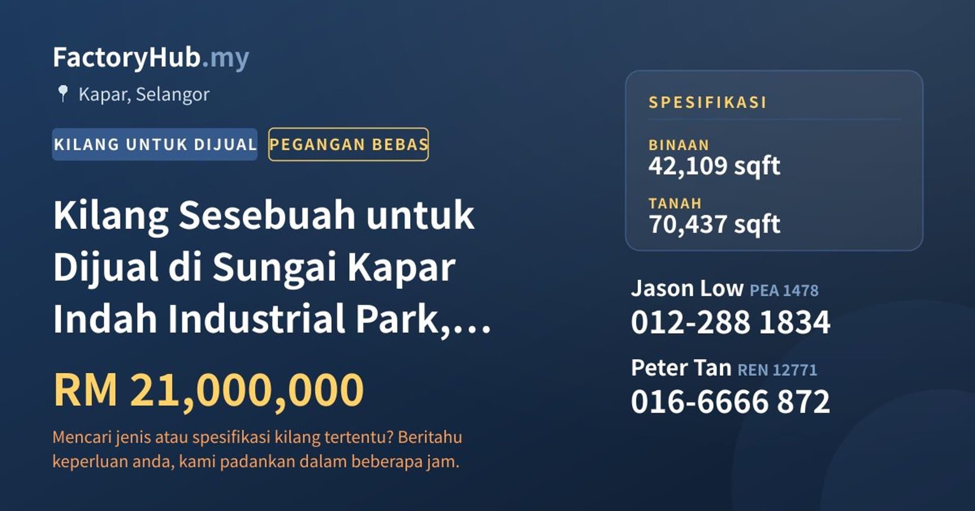 Kilang Sesebuah untuk Dijual di Sungai Kapar Indah Industrial Park, Kapar · Imej hartanah 1/2