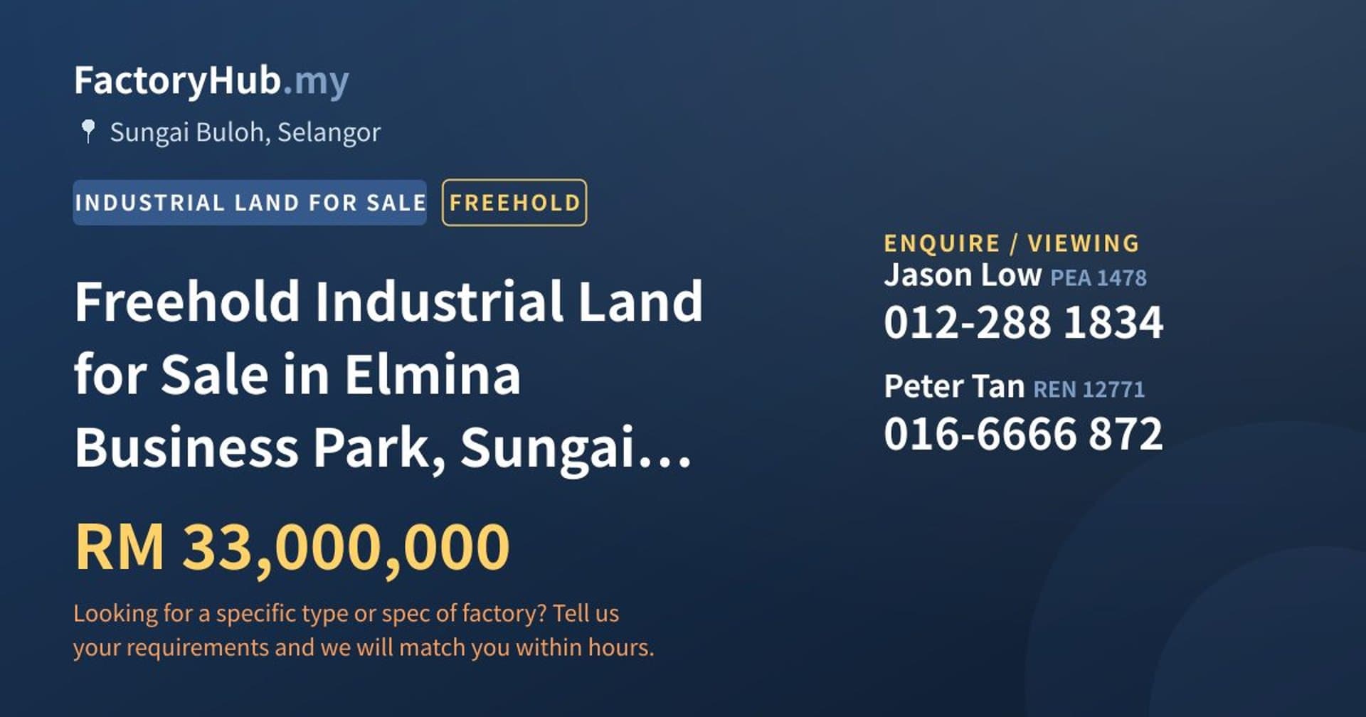 Freehold Industrial Land for Sale in Elmina Business Park, Sungai Buloh - Property image 1 of 2