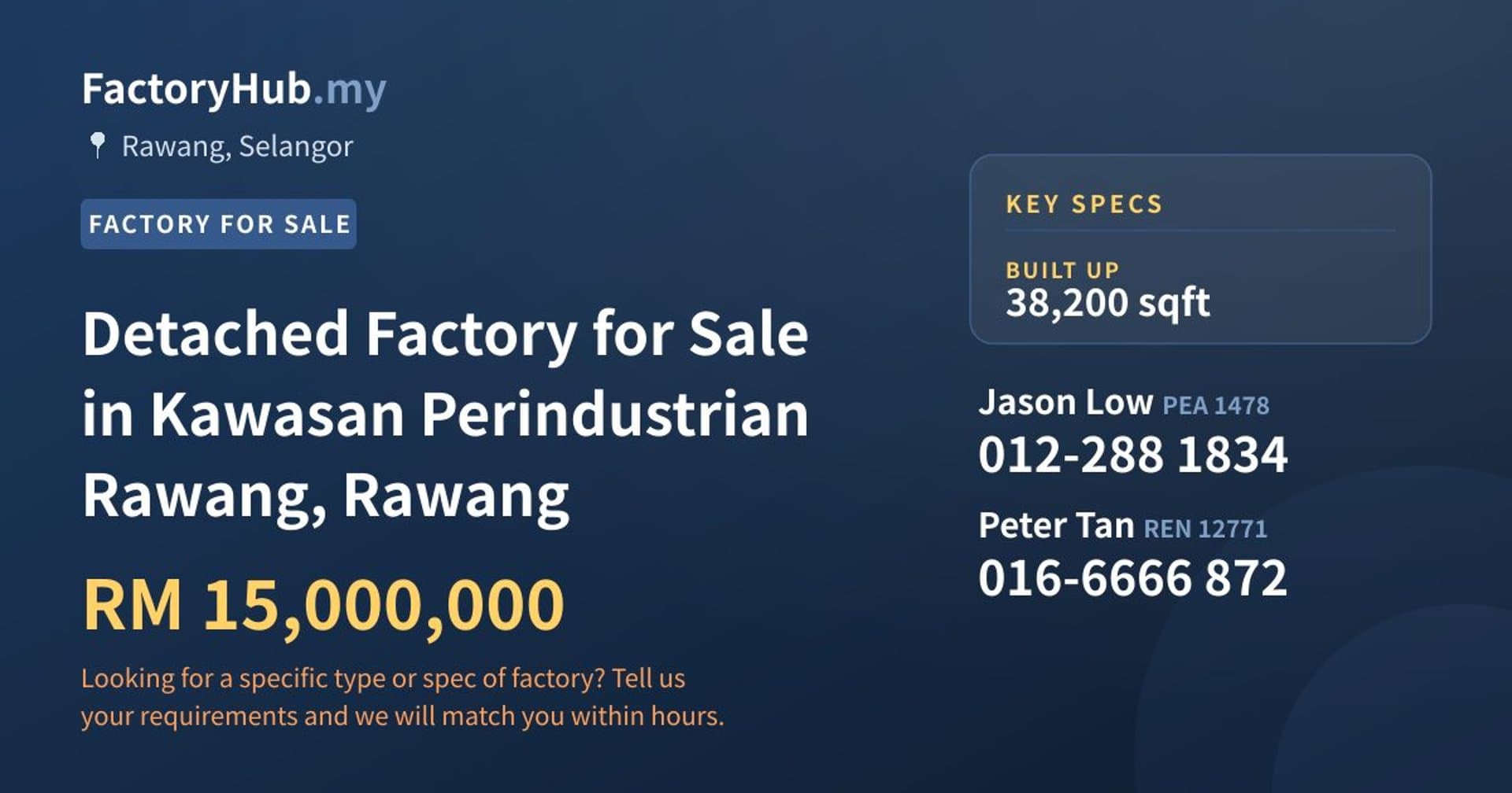 Detached Factory for Sale in Kawasan Perindustrian Rawang, Rawang - Property image 1 of 2