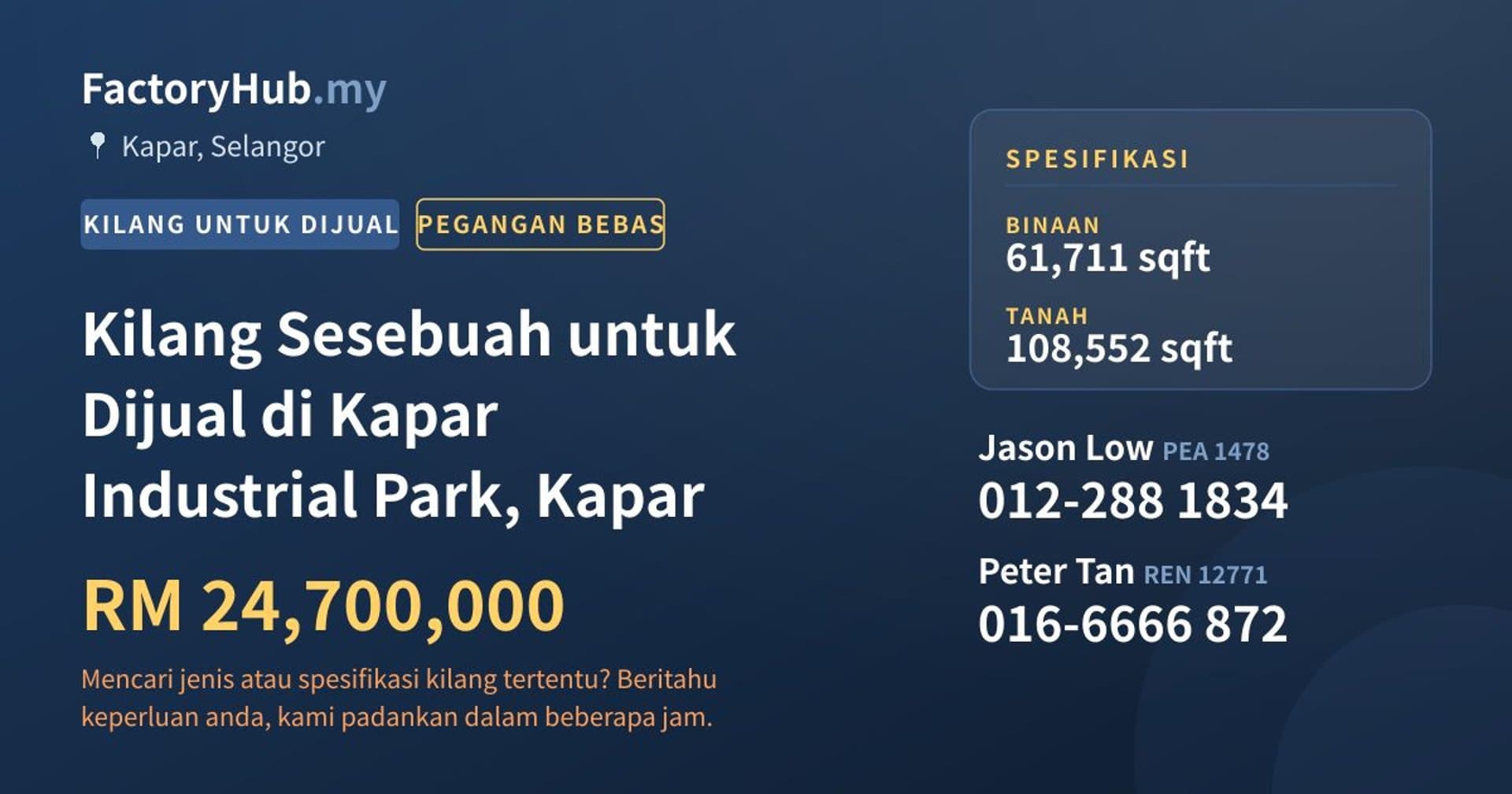 Kilang Sesebuah untuk Dijual di Kapar Industrial Park, Kapar · Imej hartanah 1/2