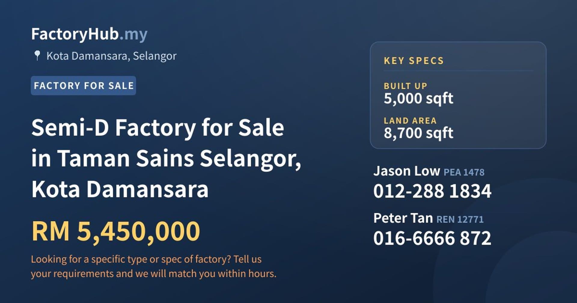Semi-D Factory for Sale in Taman Sains Selangor, Kota Damansara - Property image 1 of 2