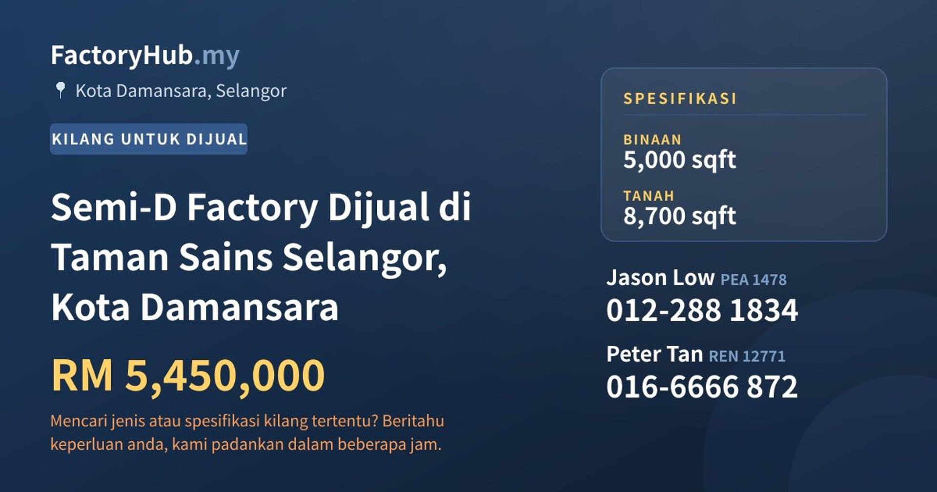 Semi-D Factory Dijual di Taman Sains Selangor, Kota Damansara · Imej hartanah 1/2