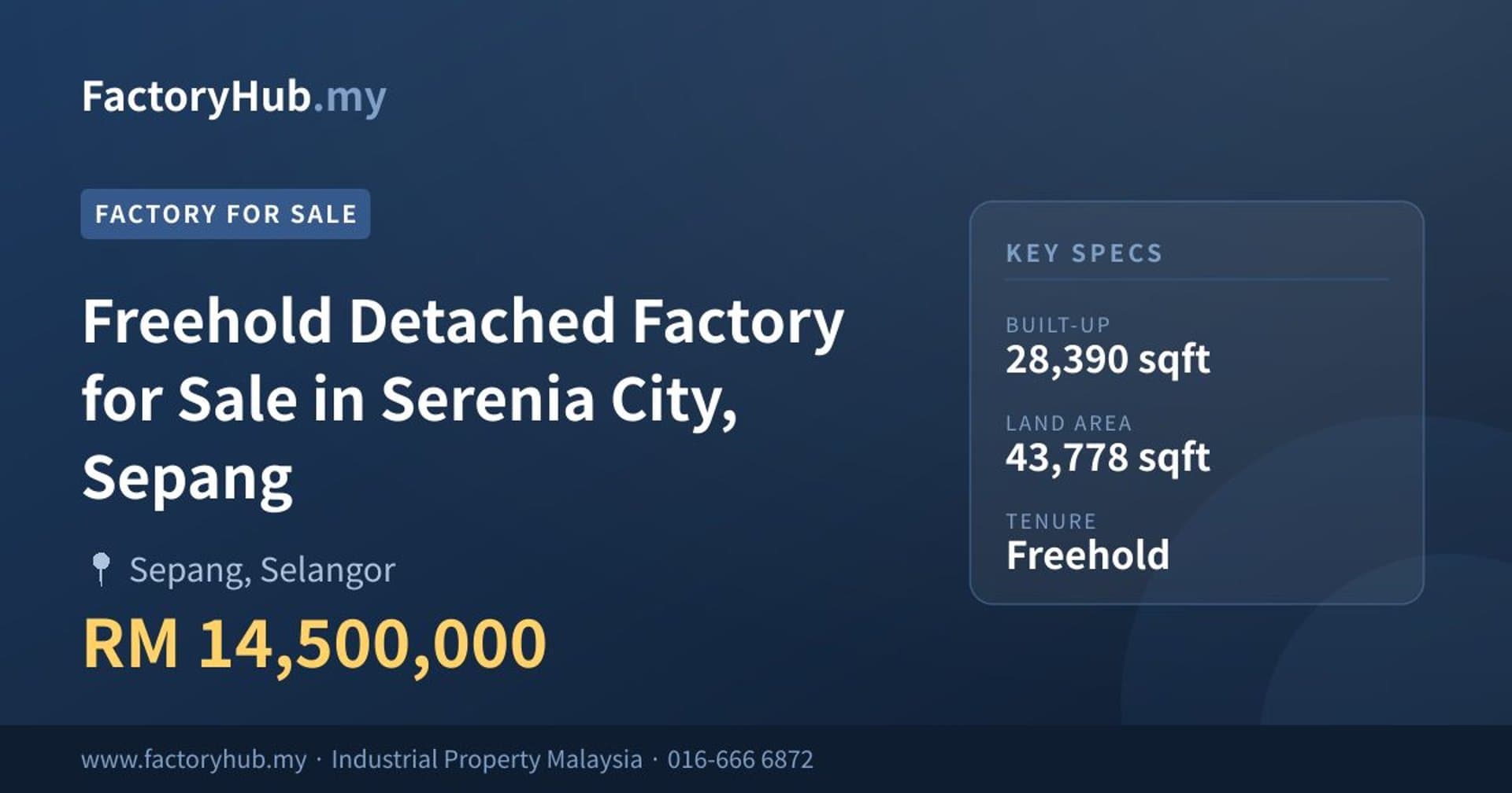 Freehold Detached Factory for Sale in Serenia City, Sepang - Property image 1 of 2