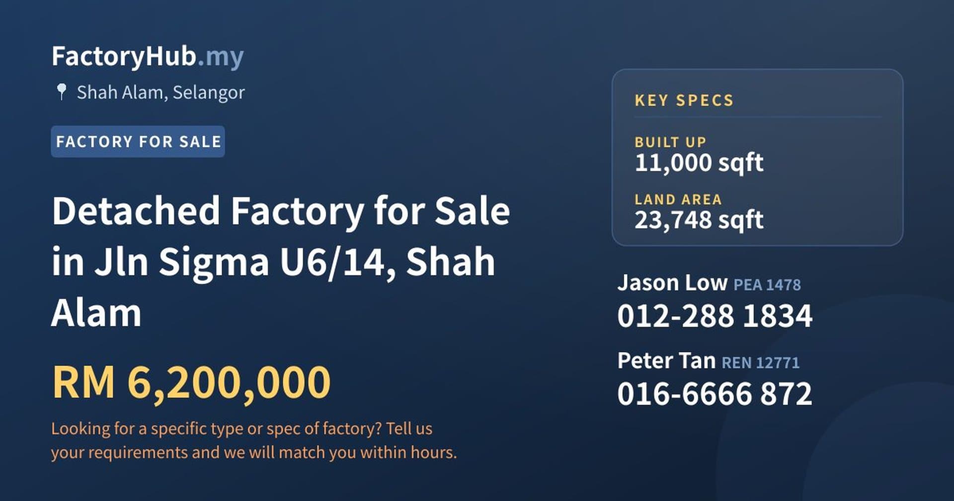 Detached Factory for Sale in Jln Sigma U6/14, Shah Alam - Property image 1 of 2