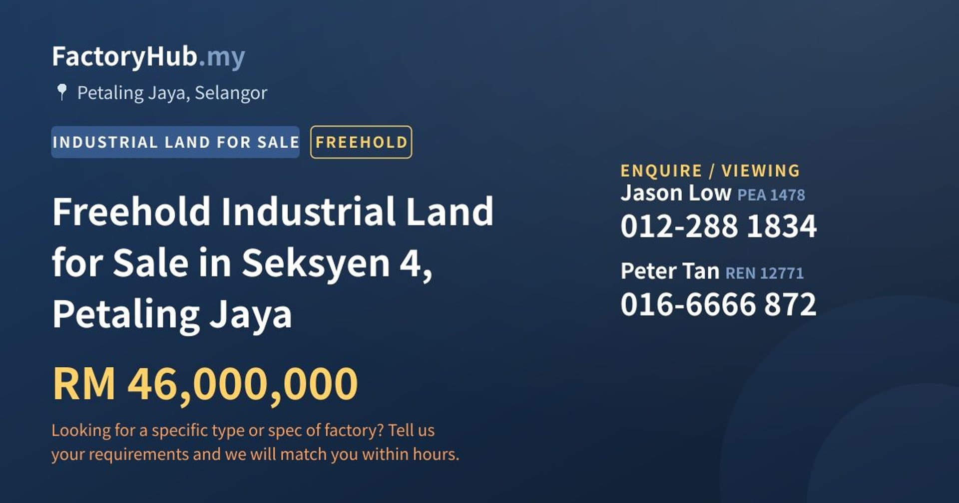 Freehold Industrial Land for Sale in Seksyen 4, Petaling Jaya - Property image 1 of 2