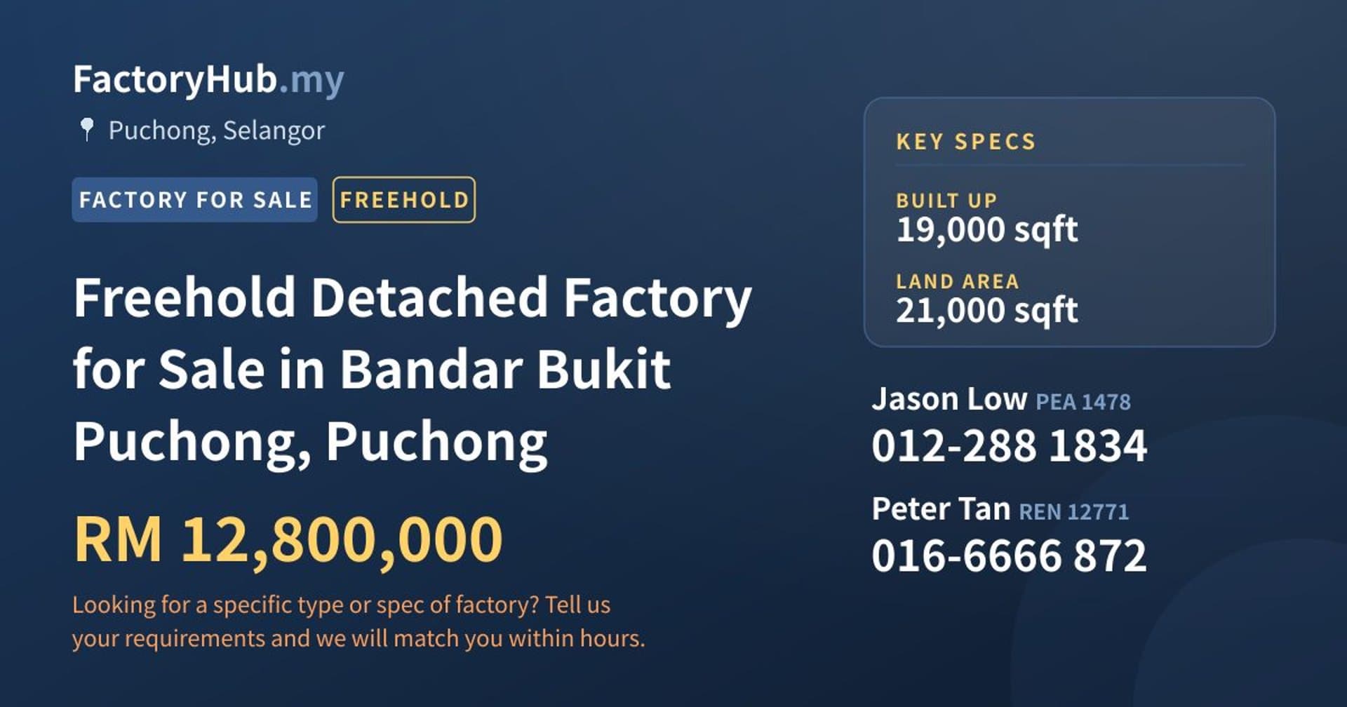 Freehold Detached Factory for Sale in Bandar Bukit Puchong, Puchong - Property image 1 of 2