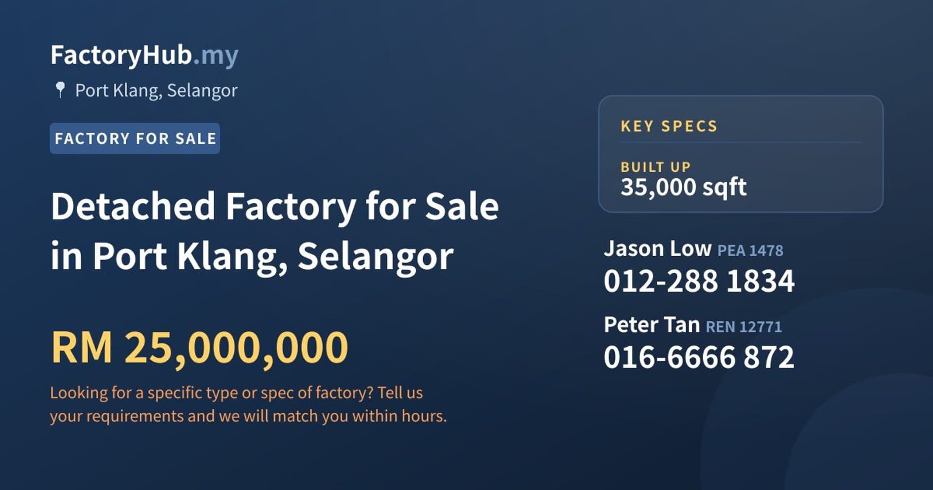 Detached Factory for Sale in Port Klang, Selangor - Property image 1 of 2