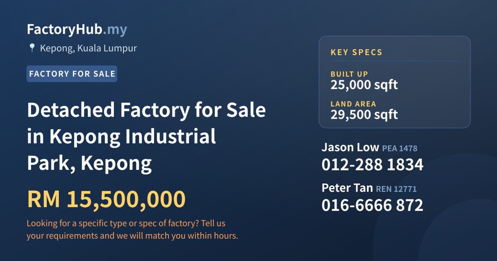Detached Factory for Sale in Kepong Industrial Park, Kepong - Property image 1 of 2