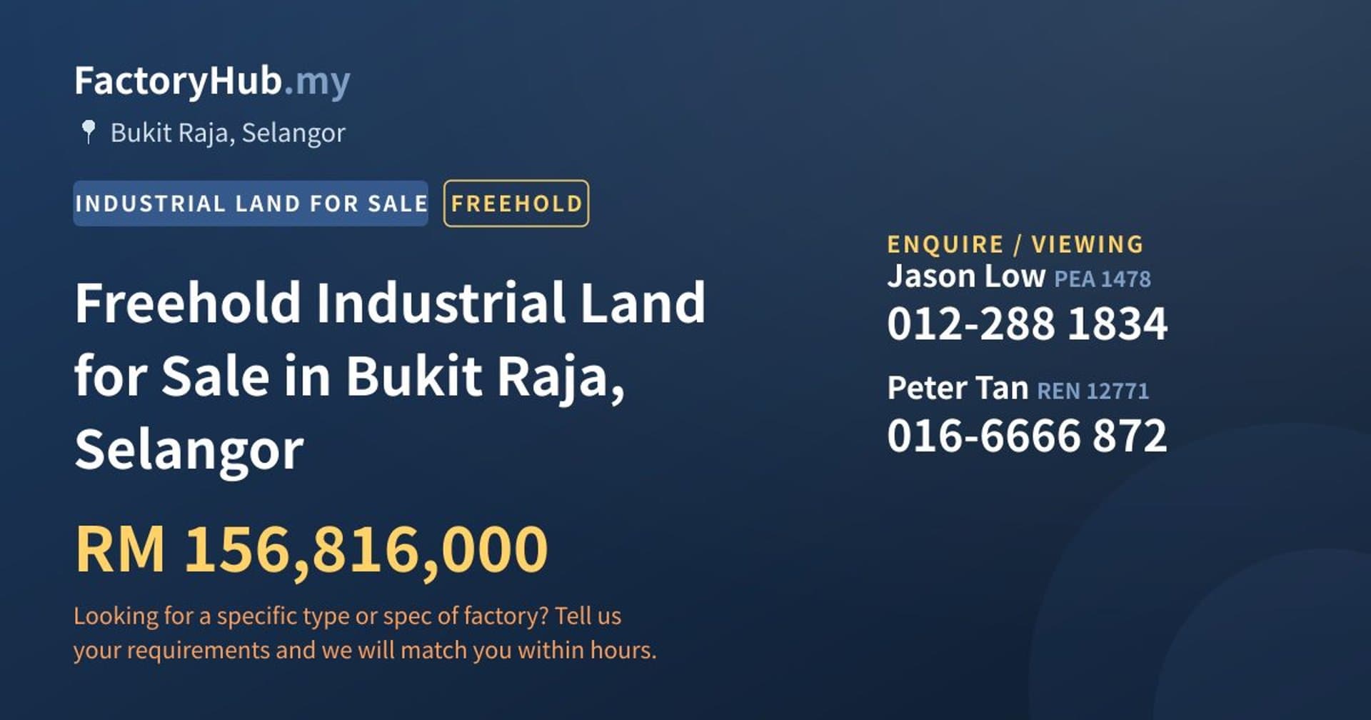 Freehold Industrial Land for Sale in Bukit Raja, Selangor - Property image 1 of 2