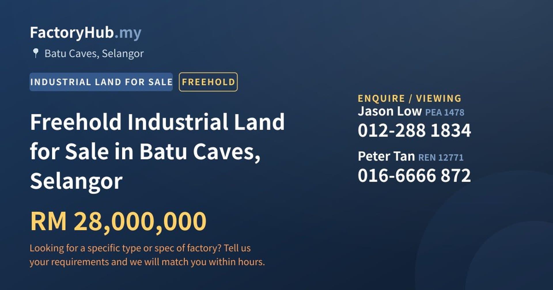 Freehold Industrial Land for Sale in Batu Caves, Selangor - Property image 1 of 2