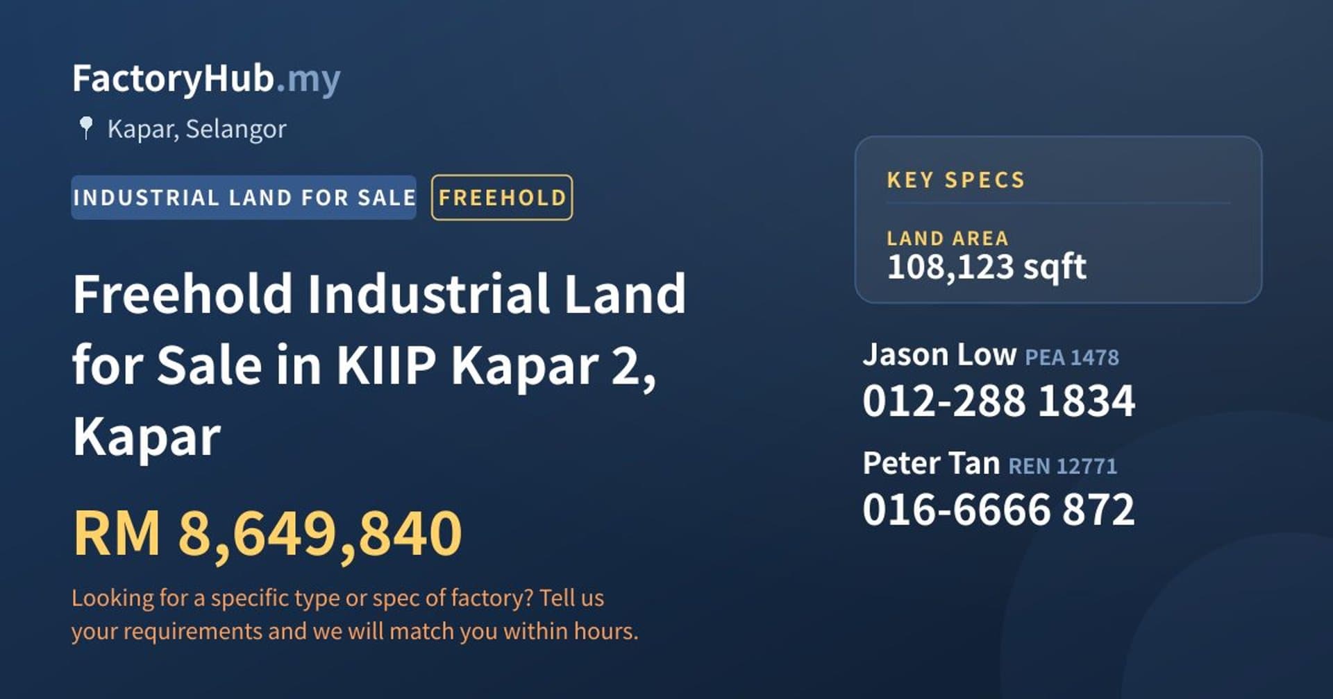 Freehold Industrial Land for Sale in KIIP Kapar 2, Kapar - Property image 1 of 2