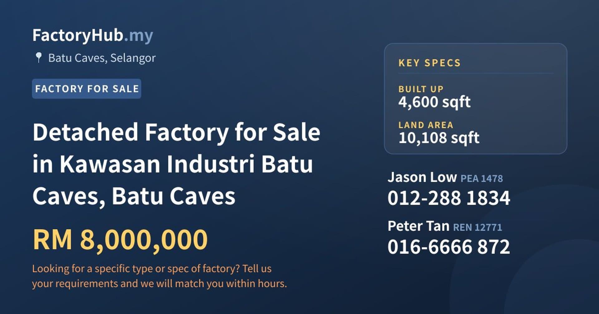 Detached Factory for Sale in Kawasan Industri Batu Caves, Batu Caves - Property image 1 of 2