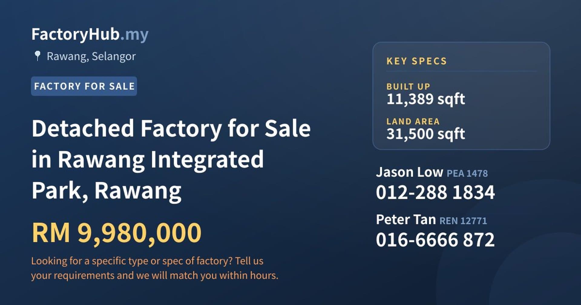 Detached Factory for Sale in Rawang Integrated Park, Rawang - Property image 1 of 2