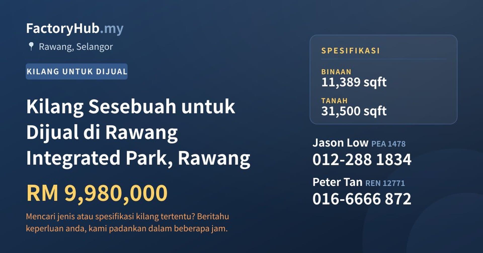 Kilang Sesebuah untuk Dijual di Rawang Integrated Park, Rawang · Imej hartanah 1/2